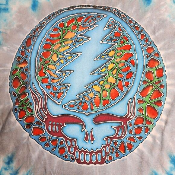2000 Liquid‎ Blue Grateful Dead Fractal Stealie Blue Tie-Dye Shirt Size Large - Picture 4 of 8